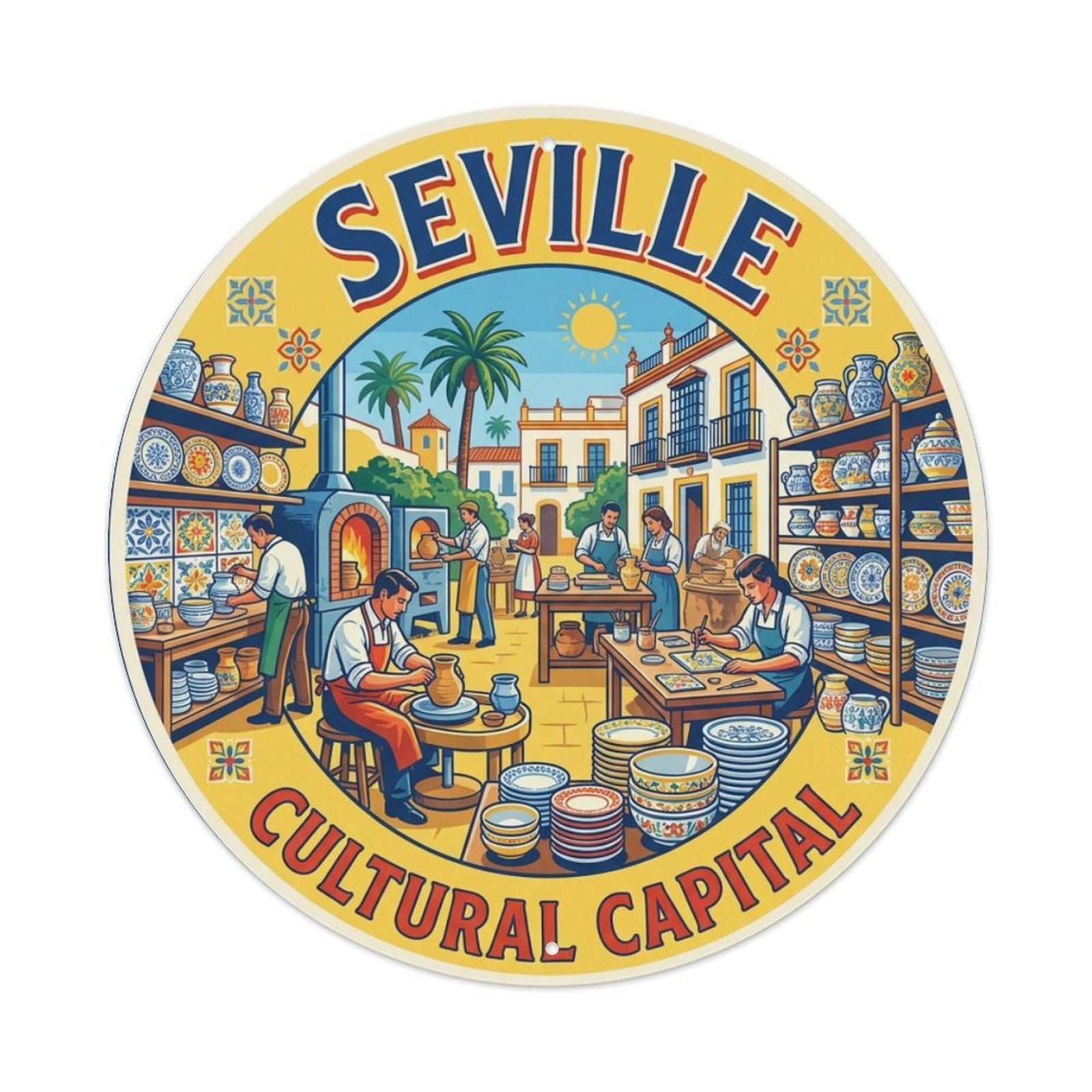 Vintage Travel Seville Spain Neighborhood Metal Tin Sign