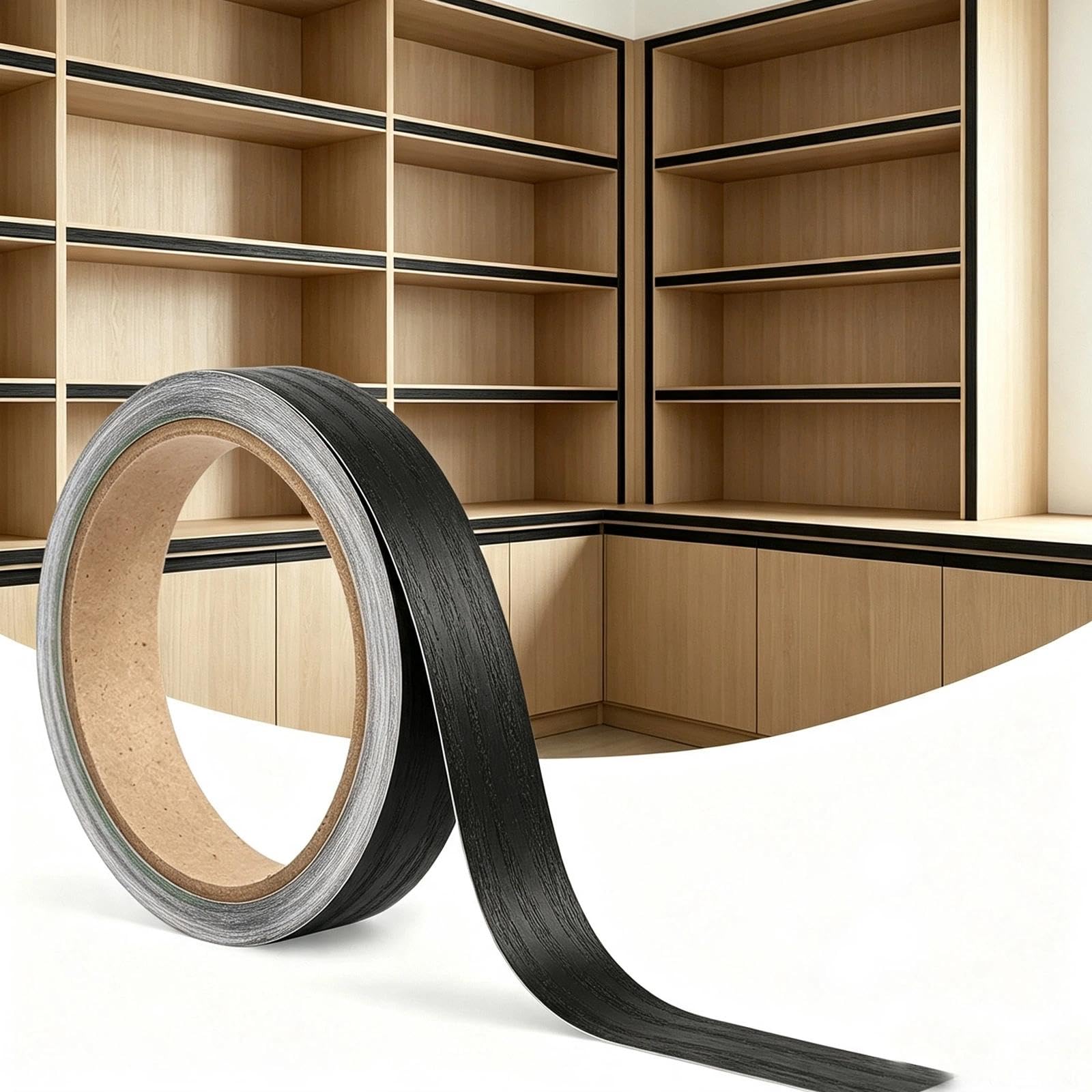 Skynelle Self Adhesive Edge Banding Tape 10m x 15mm Furniture Edging Strip for Laminate Cabinets MDF Plywood Shelves Veneer Repair Trim No Iron Application Black Home Improvement