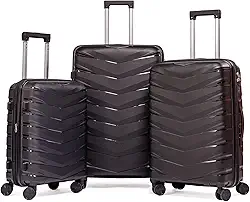 Kit De Malas Para Viagem PMG Polipropileno De Bordo 10Kg Anac Pequena, Média 23Kg E Grande 32Kg De Despachar Rígida Dura 8 Rodas 360 Resistente (PRETO, 3-Peças (P/M/G))