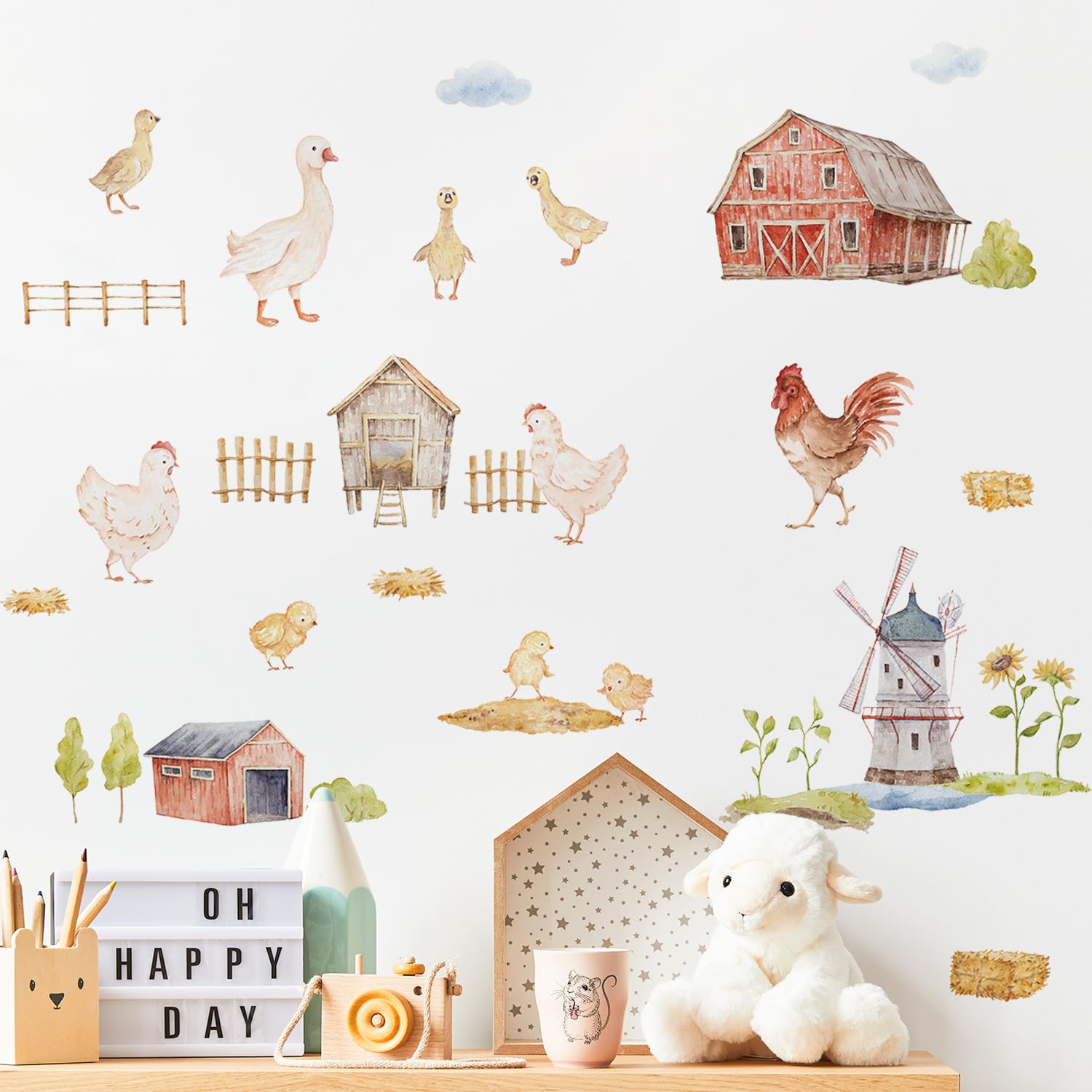 Neukids Boy Wall Stickers, 66pcs Farm Animals Wall Decal for Kids Bedroom