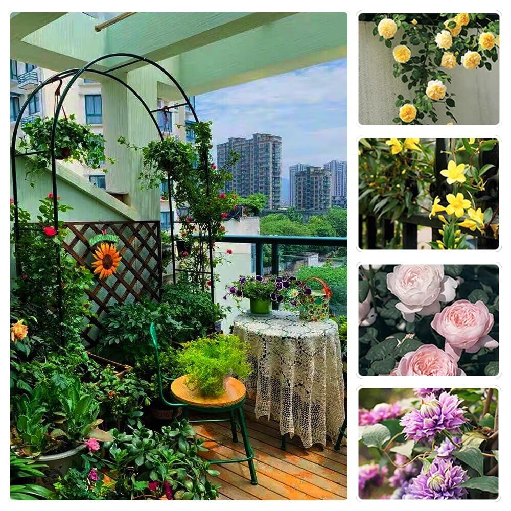 Rosenbon - Enrejado de metal blanco de 140 x 230 cm, soporte para plantas trepadoras, enrejado robusto para enredaderas y flores, arco decorativo de jardín