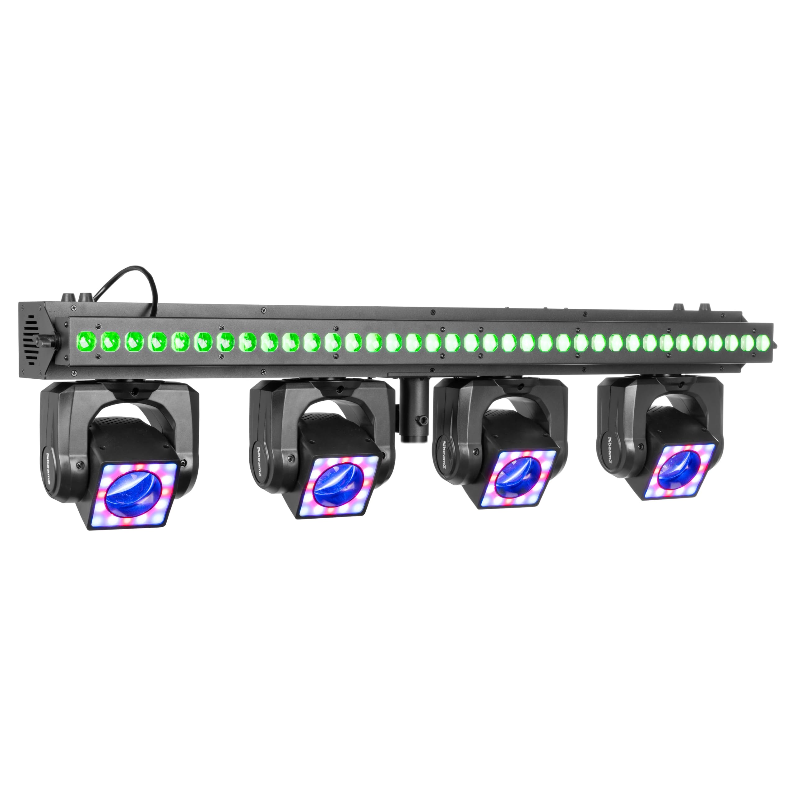 BeamZ Showbar GO Vibe Barre 4 Lyres LED RGBW 160W avec Barre LED et Anneaux LED, Éclairage DJ Scène Animation