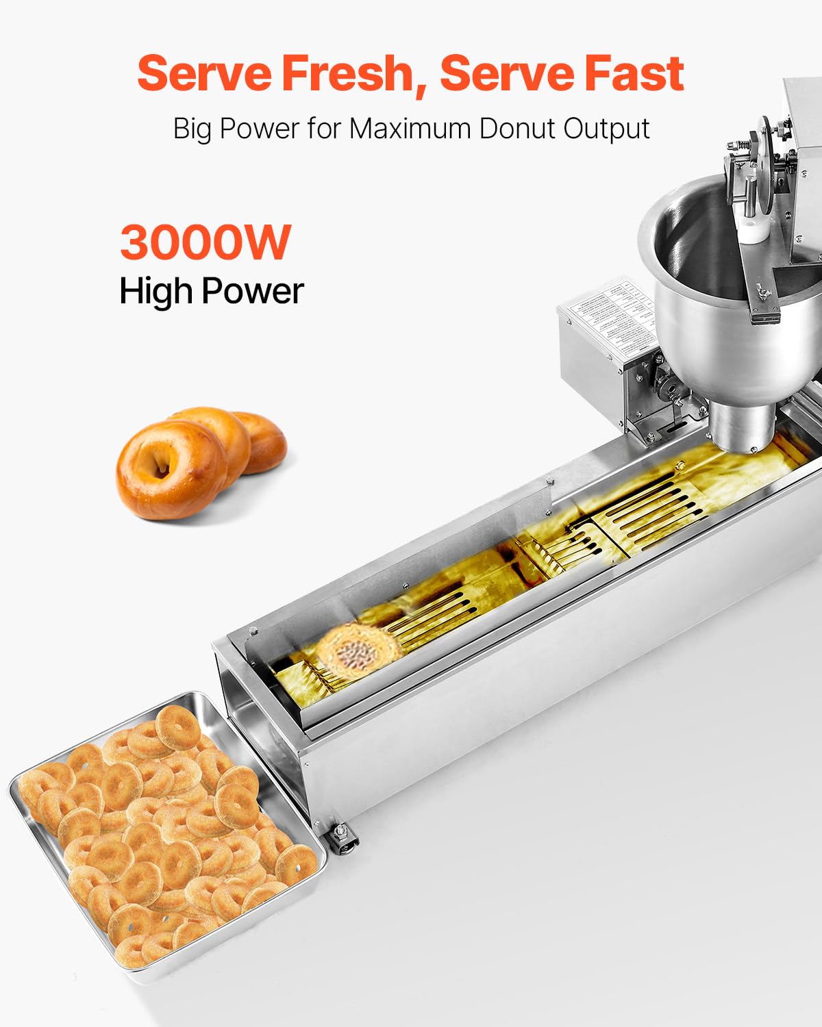 VEVOR Macchina Automatica per Ciambelle, Attrezzatura Commerciale per Ciambelle a 1 Fila, Macchina in Acciaio Inox Intelligente per Ciambelle con Stampi da 3 Dimensioni 90 Pezzi Ogni Ora
