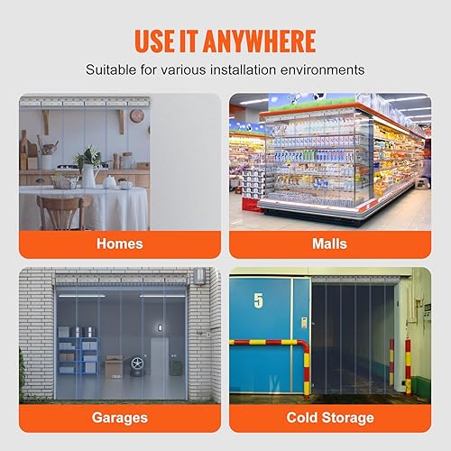 Miniatura 46 de VEVOR Cortina de tiras de PVC transparente, 84 pulgadas de alto x 42 pulgadas de ancho, 0.08 pulgadas de grosor, 7 piezas, 50% de superposición