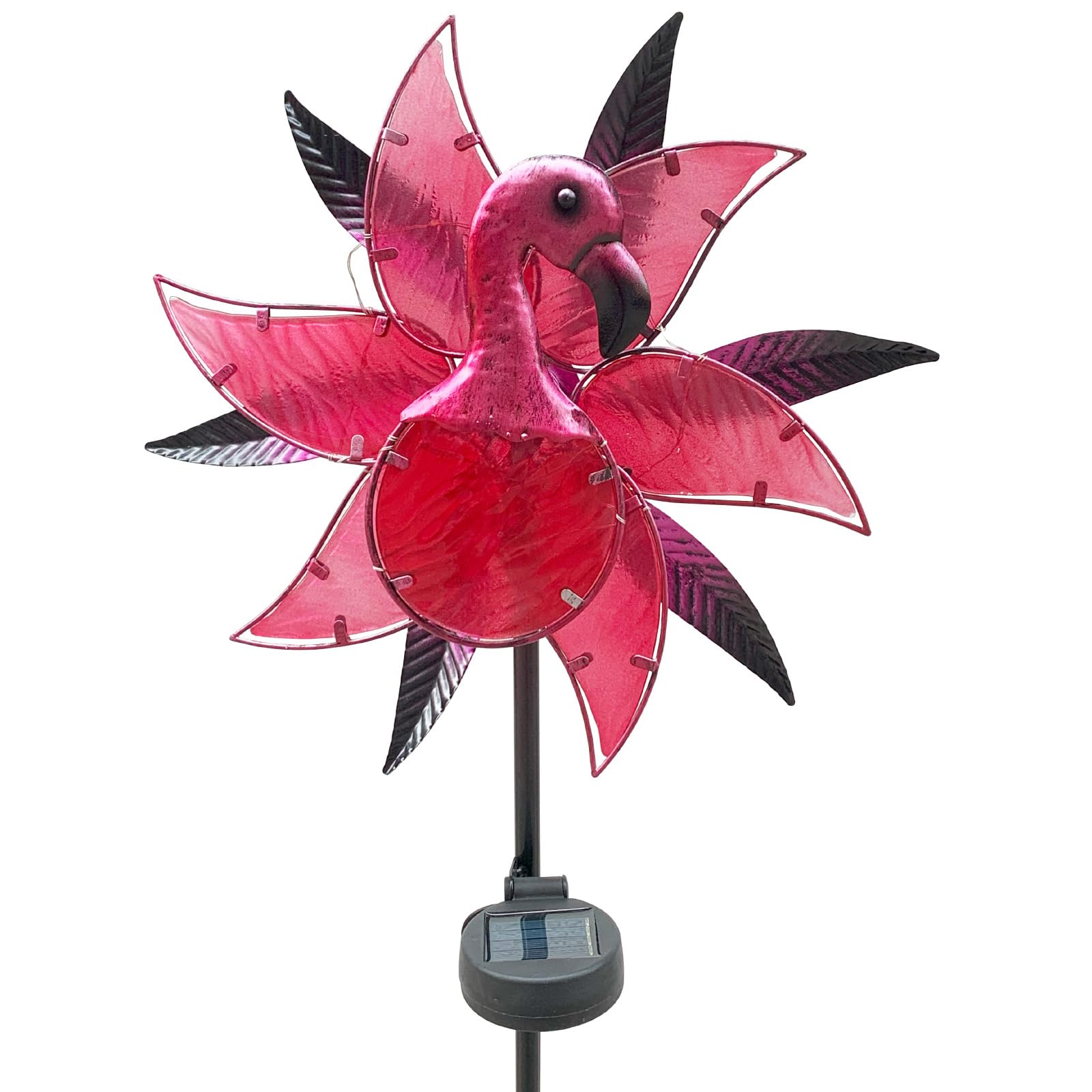 Sculpture de vent flamant rose éolienne solaire en métal de haute qualité