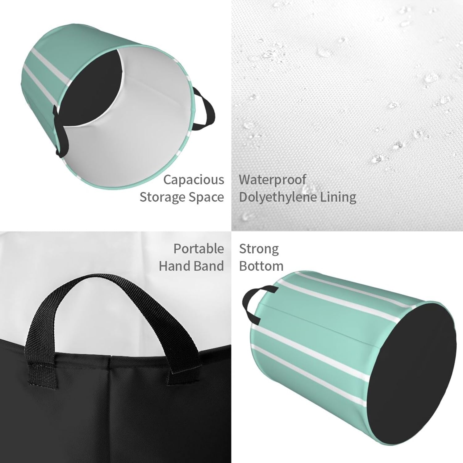 Large Laundry Basket, Teal Girls Laundry Hamper Bag 19.6" Collapsible Washing Bin With Handles for College Dorm, Family Essentials Storage