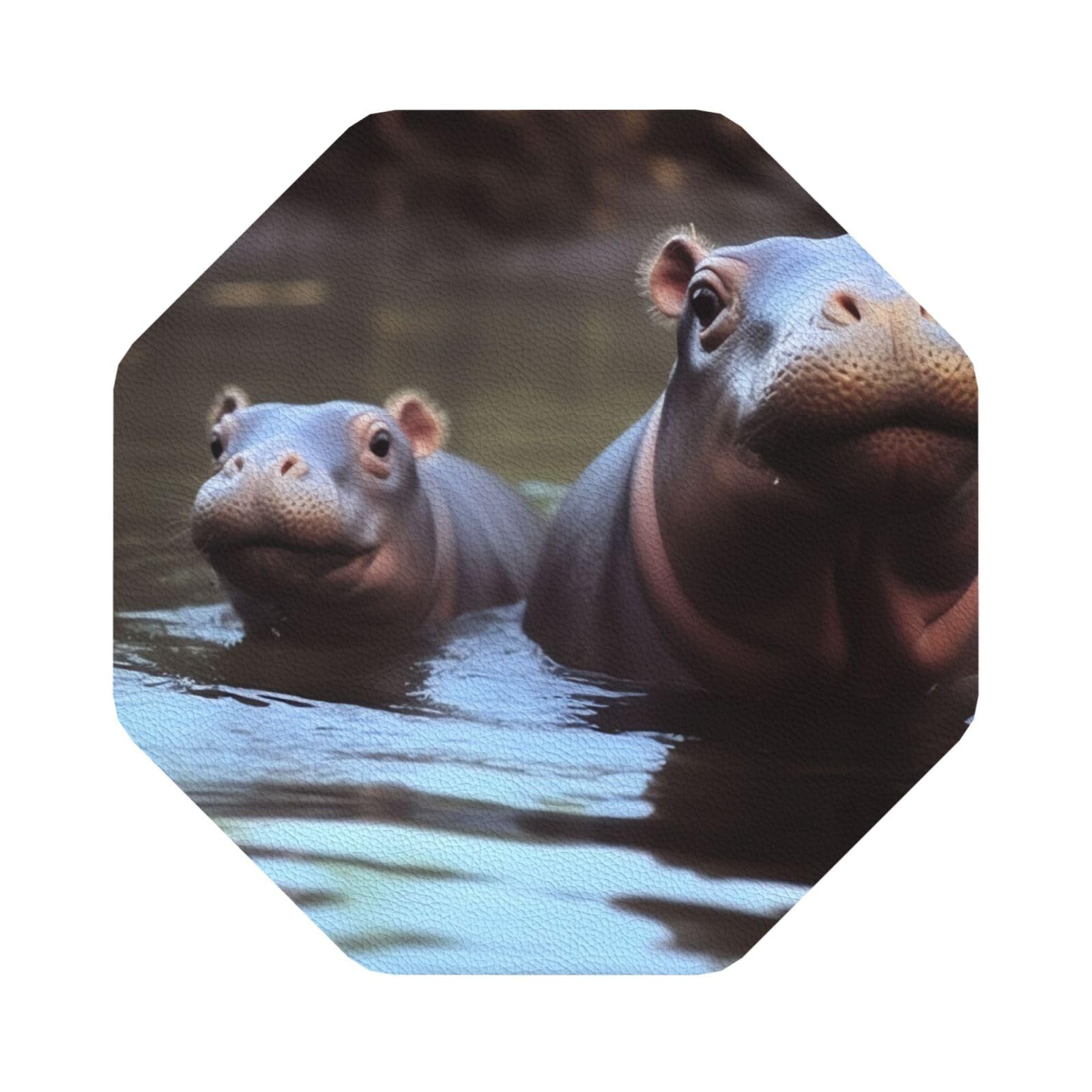 Fodpand Octagon Hippos Drink Coasters Set Of 4, Heat Resistant Leather Coasters Fuuny Bar Beer Beverage Coaster For Drinks, Absorbent Cup Mat For Tabletop Protection, Housewarming Gift