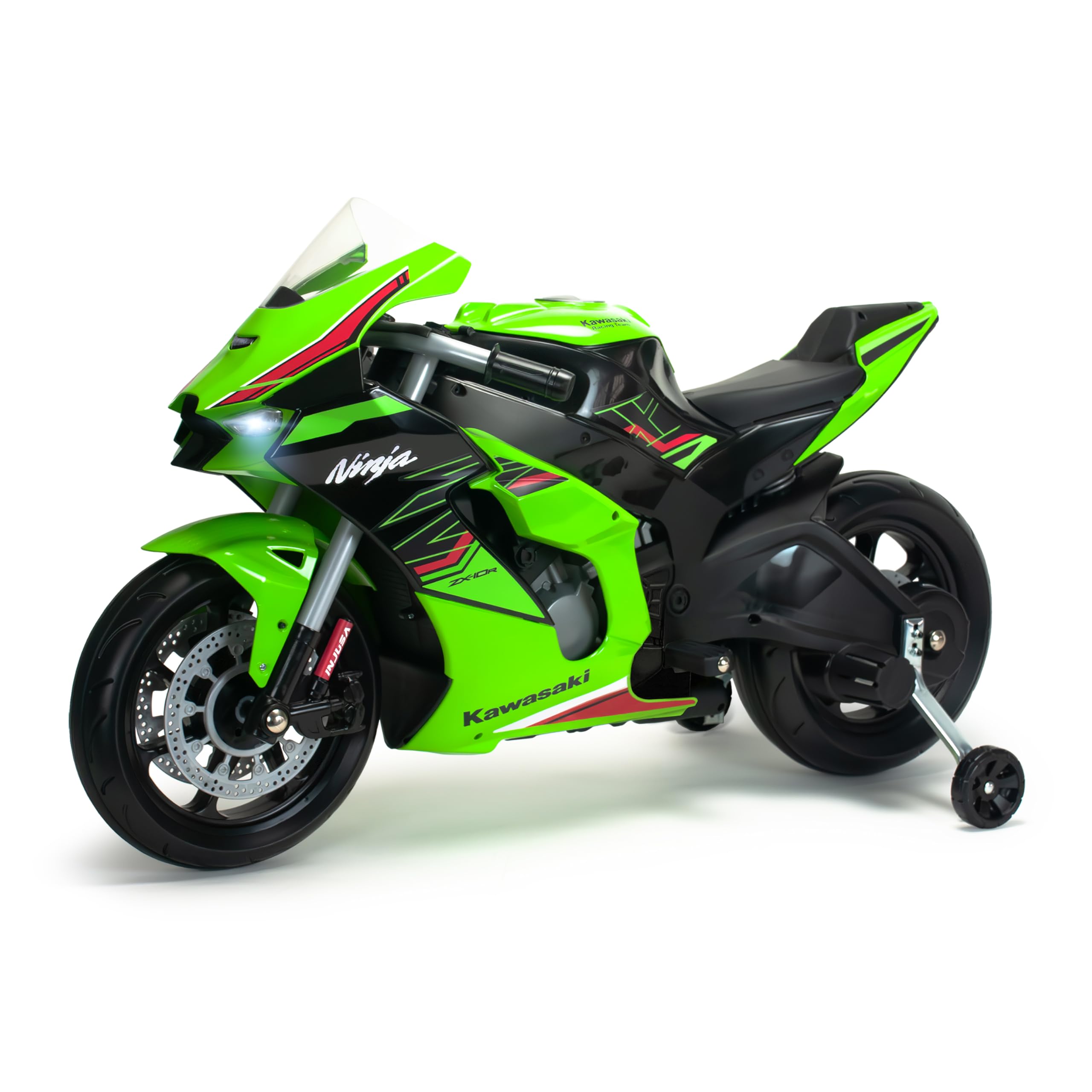 INJUSA Elektrisches Motorrad für Kinder 3-6 Jahre Kawasaki Ninja 12V - Laufzeit 2h - Lichter - Geräusche - MP3 - Stützräder - Handgas - 6 km/h - INJUSA