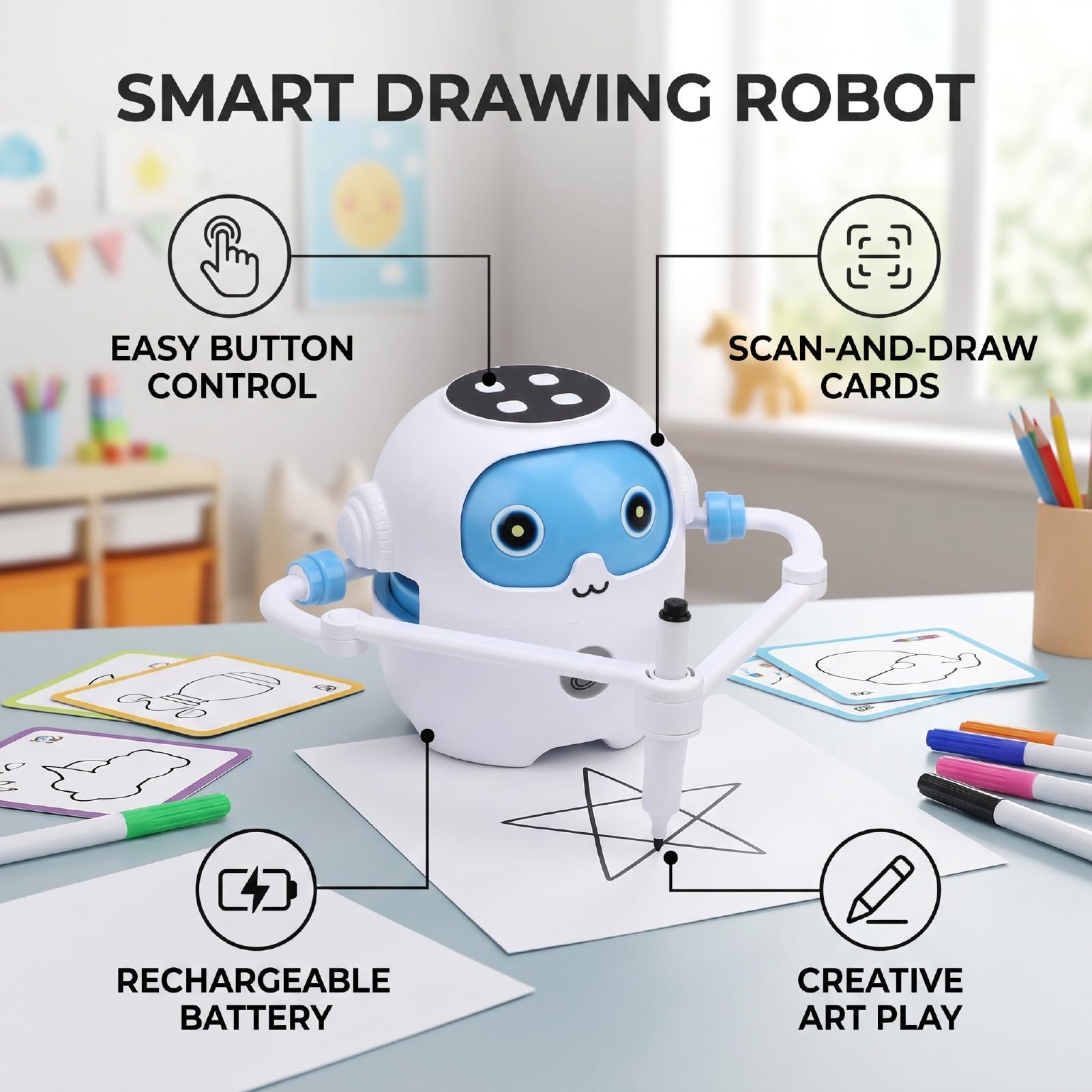 XUMIUZIY Robot Dessin Intelligent, Jouet éducatif de Peinture avec Cartes