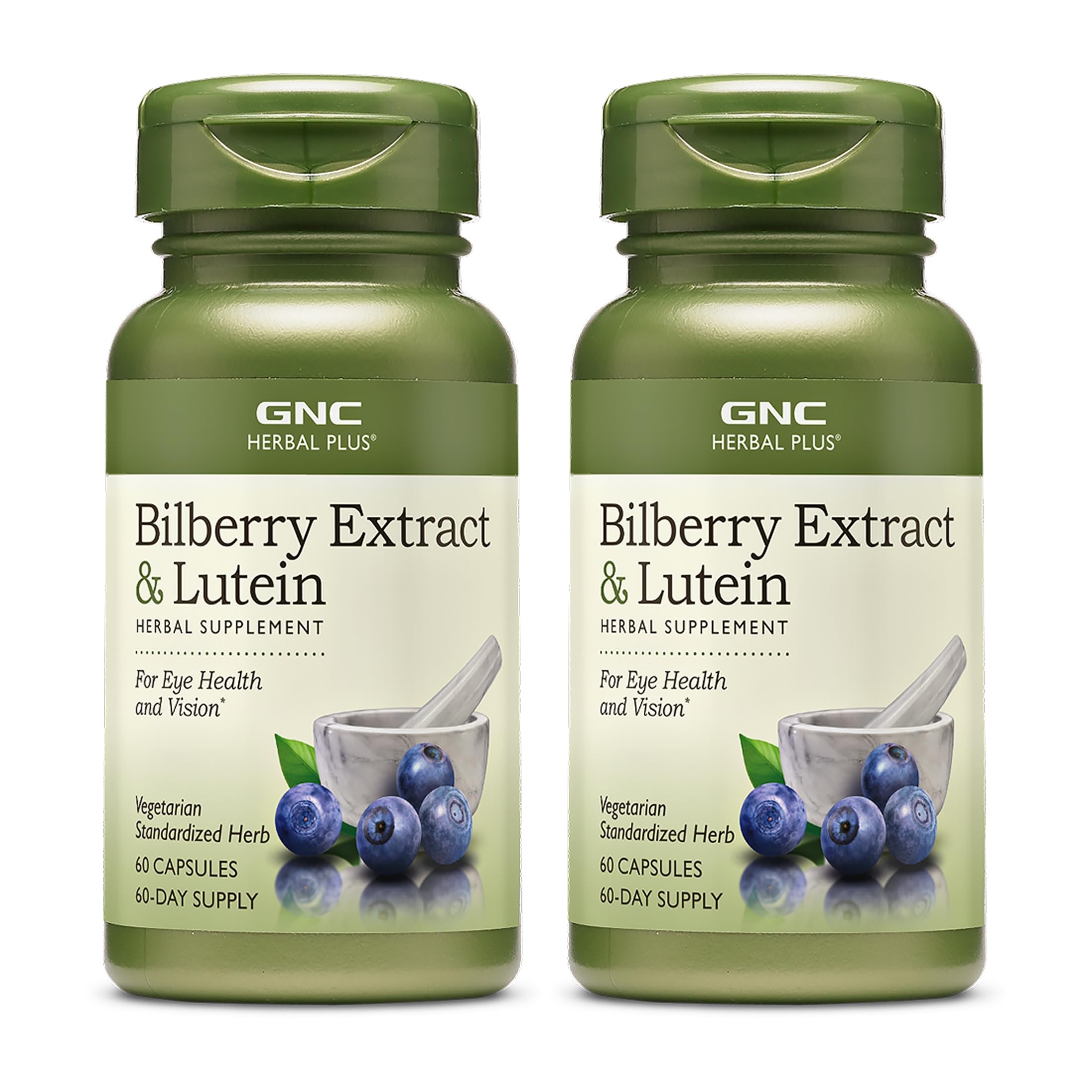 GNC Herbal Plus Bilberry Extract et Lutein® soutient la santé des yeux et de la vision.