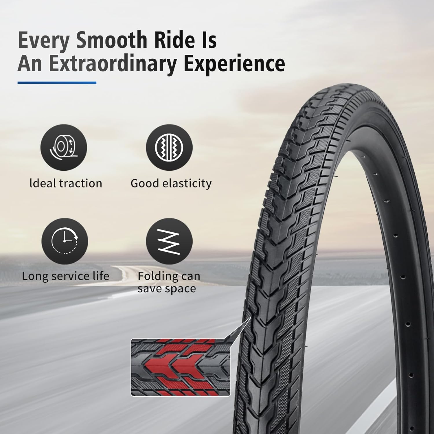 26X1.75 Bicycle Tire/24x1.75 Bike Tires Replacement Kits 2 Pack, HUIOK 24/26 Inch Folding Bike Tires Replacement with 2 Tubes and 2 Levers