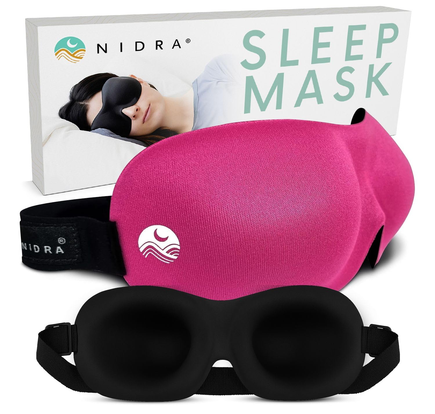 Nidra Sleep Mask for Women and Men, Blackout Eye Mask for Longer Deep Rest, 3D Comfort Contoured for Side Sleepers, Lightweight and Soft, Light Blocking for Travel, Yoga, Sleeping - Pink