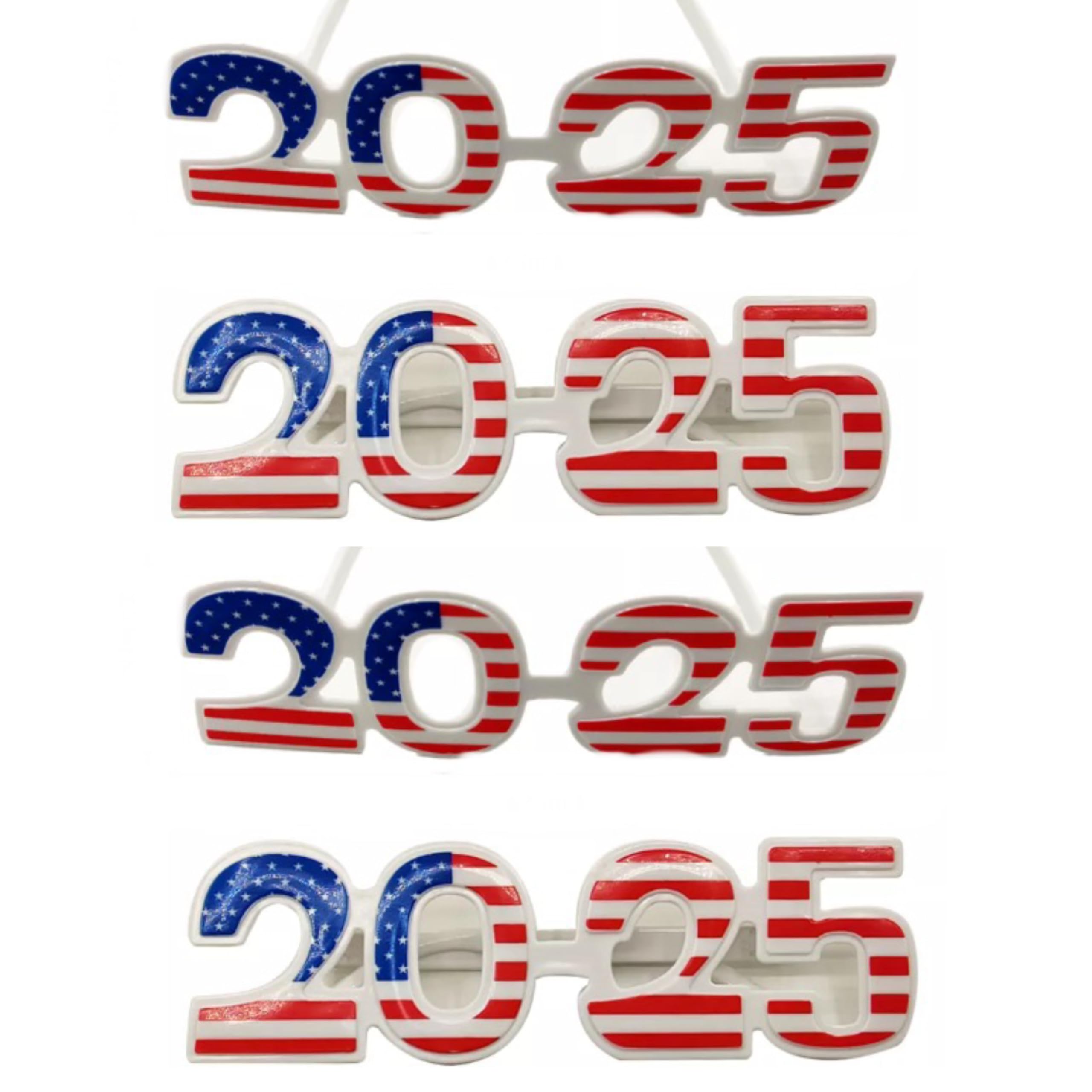MOONIGHTING 2025 Shaped Holiday New Year's Eve Props Party Favor America Flag Plastic Frame Glasses-4 Pack