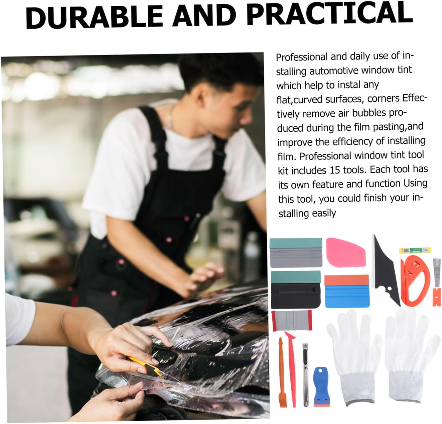 15pcs Film Wrapping Tool Kit Vinyl Window Tint Installation Set Squeegees Film Cutter and Automotive Accessories for Effortless Application and Bubble Removal