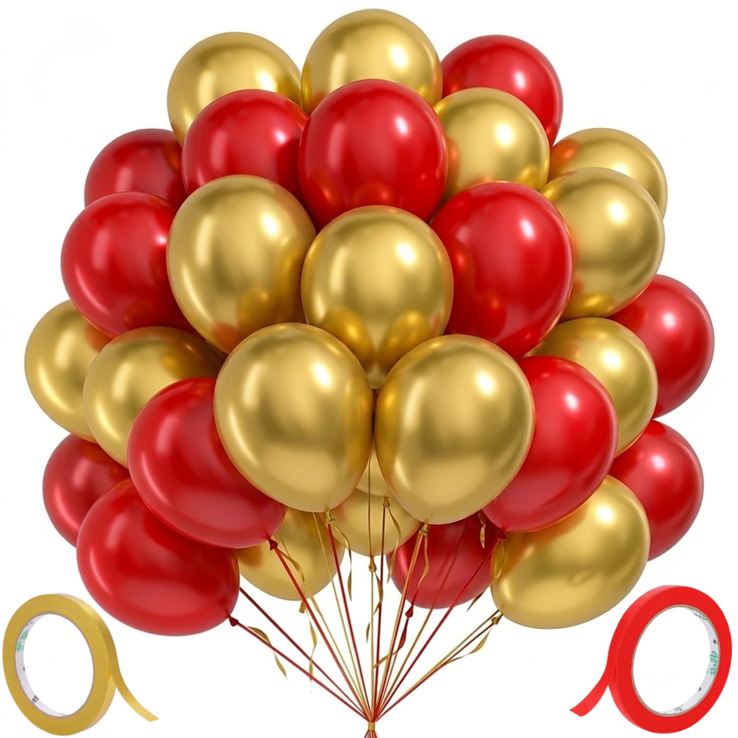 VN Decorify Red and Gold Balloons 12 Inch Pack of 100 (50 Red, 50 Gold), Durable Latex Party Balloons for Birthday, Wedding, Anniversary, Baby Shower & Event Decoration