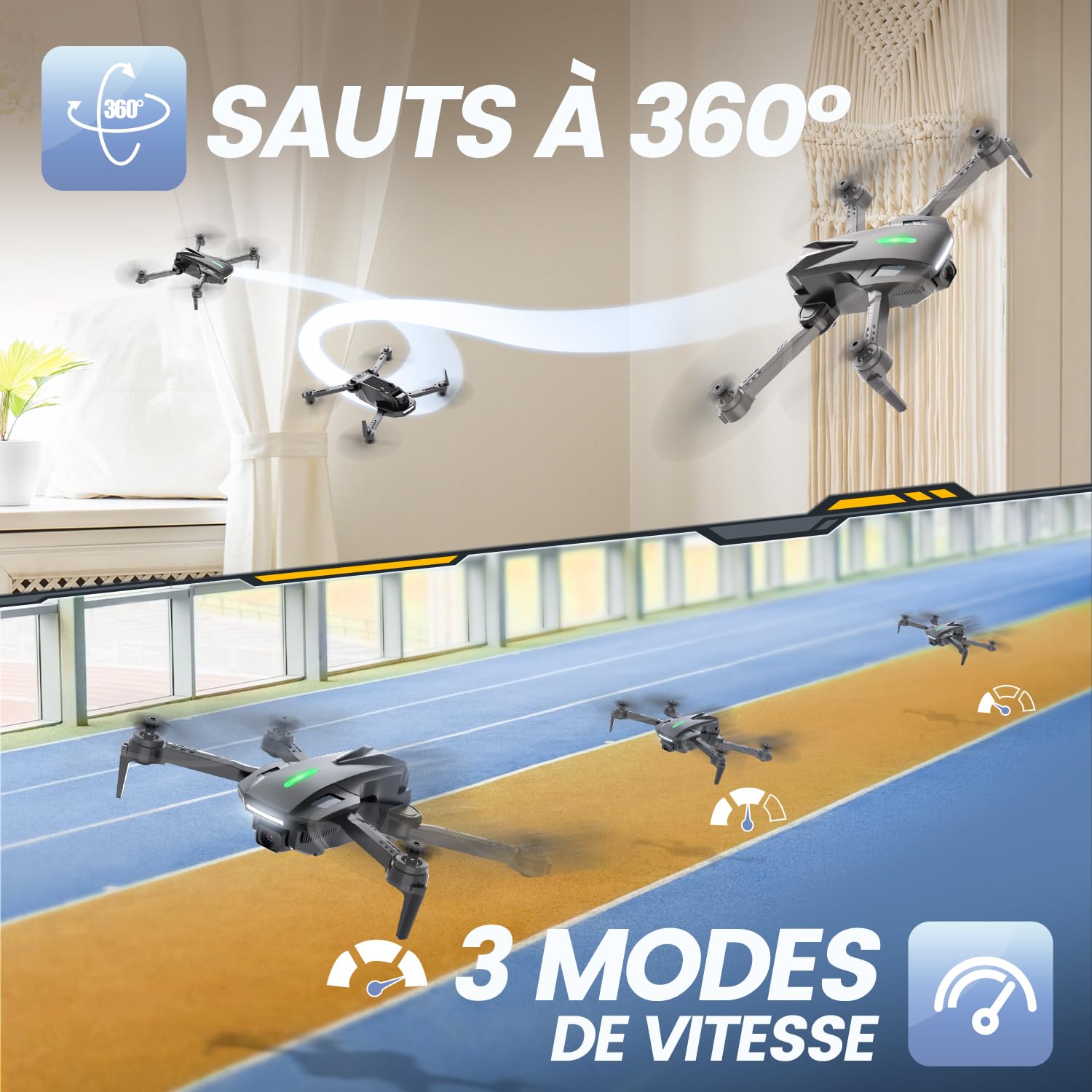 DEERC D70 Mini Drone avec 1080P HD Caméra pour Enfants et Adultes, FPV Quarcopter RC Pliable pour Garçons et Filles avec Mode sans Tête, Vol par Tape, 360° Flips, Contrôle Vocal et Gestuel, 2 Piles