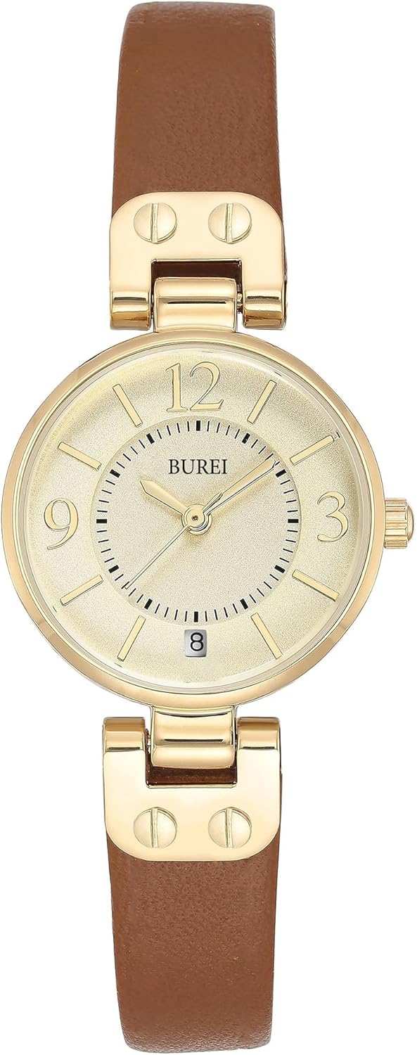 BUREI Women's Luxury Quartz Waterproof Pointer Watch with Simple Leather Strap - Exquisite Small Women's Watch