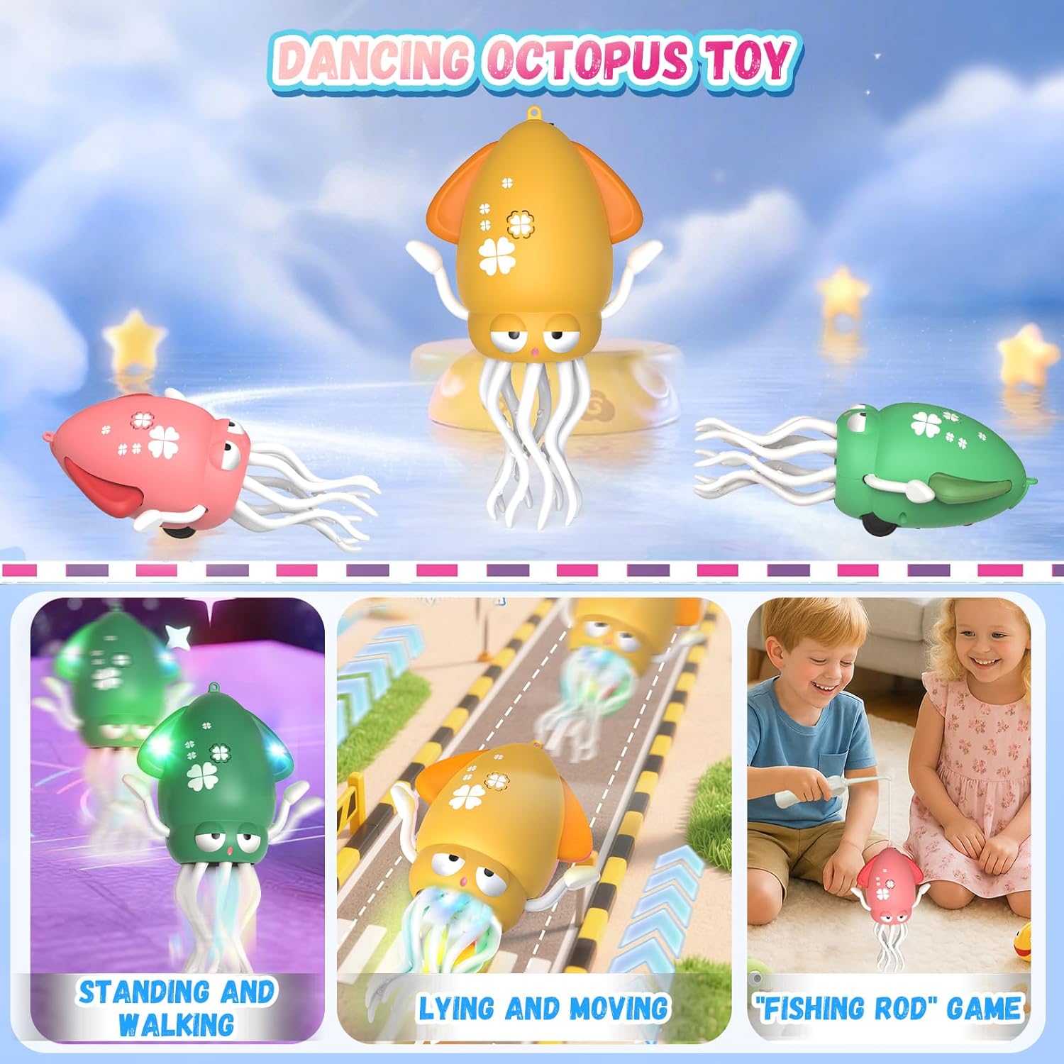 PANAMALAR Dancing Octopus Toy, Electric Octopus Crawling Toy for Kids with Music/Lights/Rechargeable Battery, Light up Magic Moving Squid Toys for Baby Boy Girl Age 3 4 5 6+ Birthday Gifts, Yellow