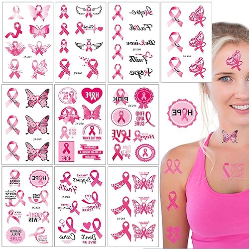 Tatuajes temporales de concientización sobre el cáncer de mama, pegatinas de tatuajes de cinta rosa, pegatinas de cáncer de mama, cinta impermeable,