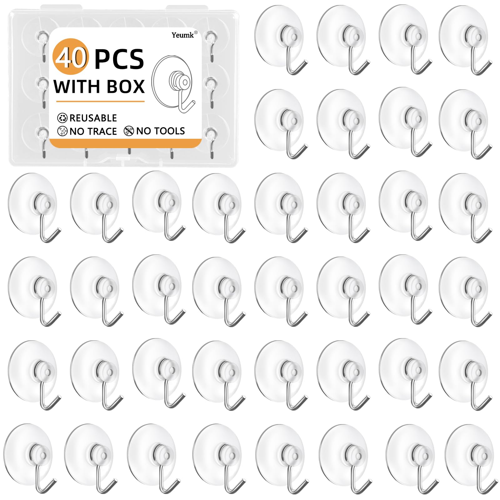 Yeumk 40Pack Mini Suction Cup Hooks 0 8Inch Clear Suction Cups with Metal Hooks PVC Removable and Reusable