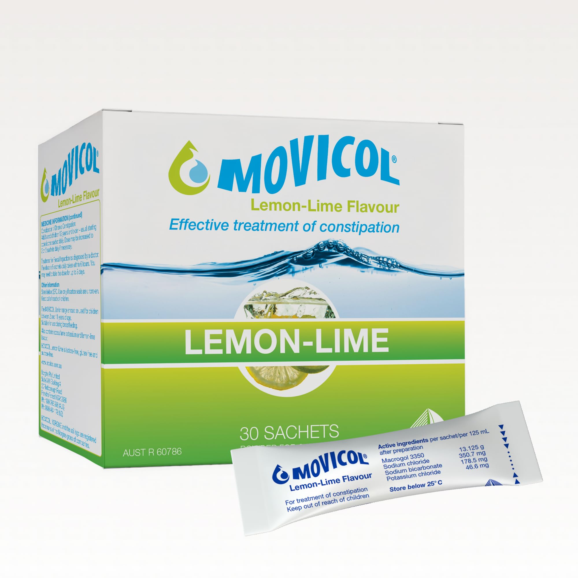 Movicol Relieve of Constipation to Restore Comfortable Bowel Movements - Lemon - Lime Flavor - 30 Sachets