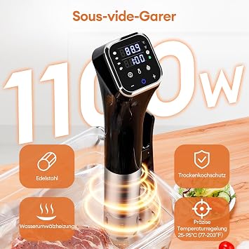 1100W Smart Sous Vide Cooker with WiFi App Circulation Thermostat ±0.1°C 4D Heating System Temperature Range 25-95°C Stainless Steel Slow Cooker for Home Kitchen