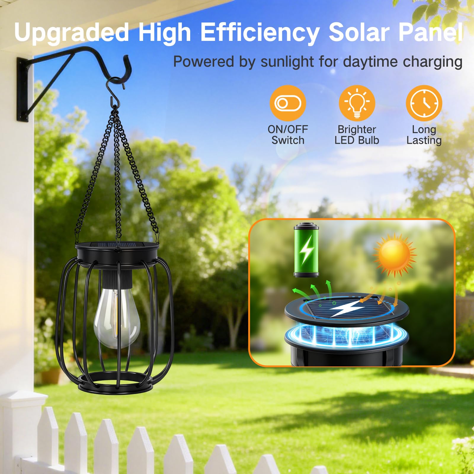 Lanterna Solare da Esterno, Metallo Impermeabile, LED Bianco Caldo, Accensione/Spengimento Automatico, Lanterna Decorativa Luminosa per Giardino, Patio, Cortile, Veranda, 2 Pezzi