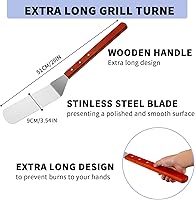 Vista 2 de 2 espátulas de parrilla extralargas para barbacoa y parrilla, accesorios de acero inoxidable para parrilla, espátula ranurada y espátula de cocina