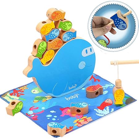 Amazon Corper Toys 木製パズル 4in1 木製おもちゃ ひもとおし 紐通しおもちゃ お釣り 魚遊び バランスゲーム パズル かわいい 魚おもちゃ ひもとおしおもちゃ マグネット式 釣りゲーム 男の子 女の子 カラフル クリスマス おもちゃ 積み木 おもちゃ