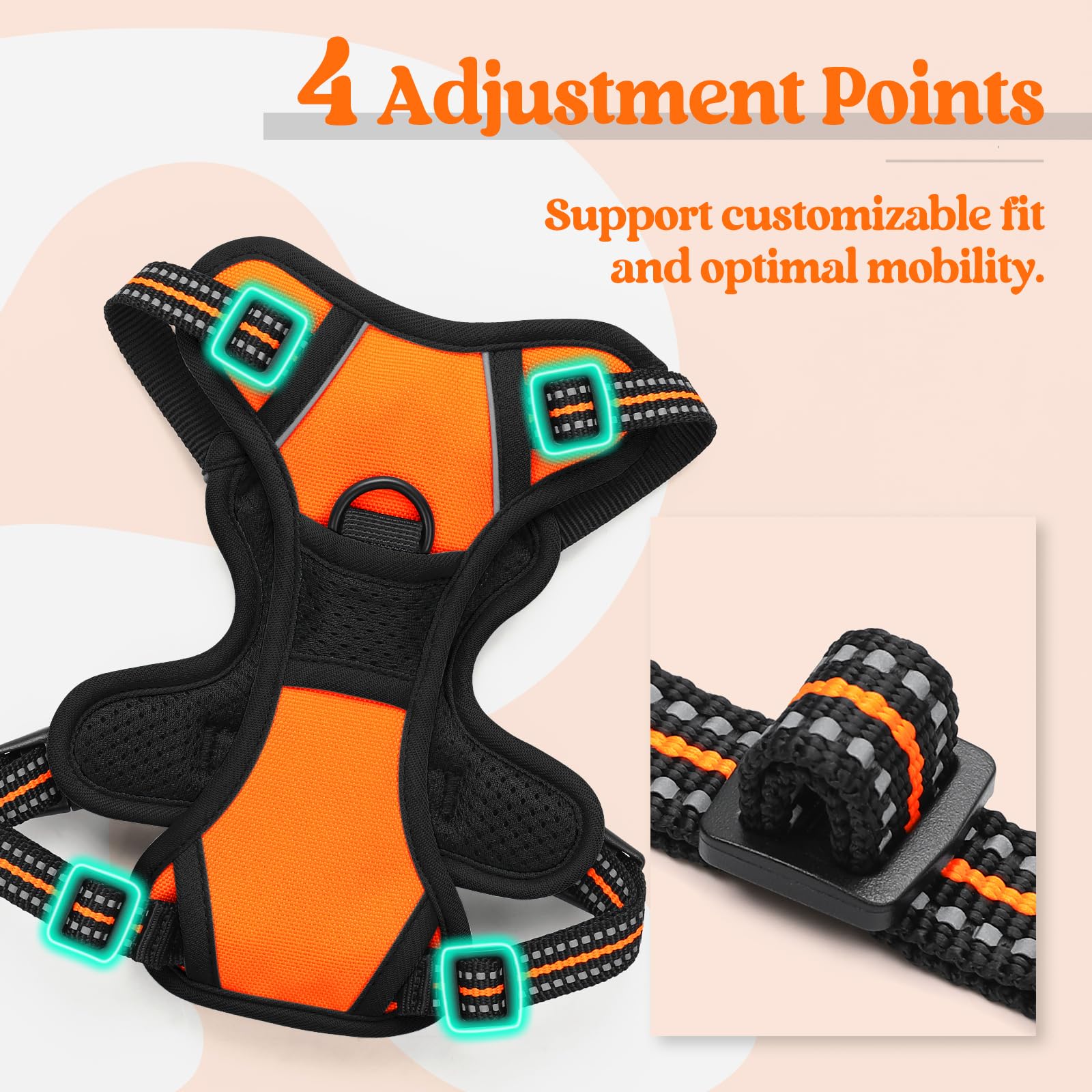 rabbitgoo Pettorina Cane Taglia Piccola, Pettorina Cane ad h Regolabile con 2 Ganci in Metallo, Imbracatura per Cani Anti Tiro Riflettente, Imbracatura Traspirante per Addestramento, Arancio, XS