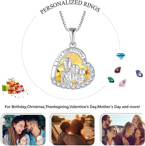 Miniatura 5 de Collar familiar de plata de ley 925, collar con piedra natal de corazón con texto en inglés "Always I Love You Forever", regalos para hermana