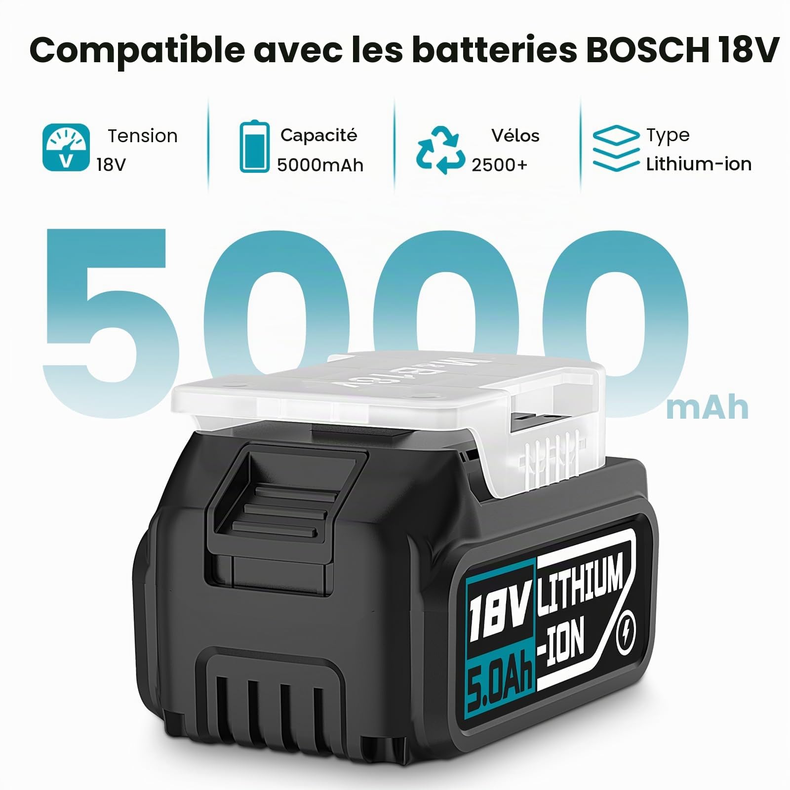 Batterie de rechange 5000 mAh pour Bosch Professional 18 V avec chargeur