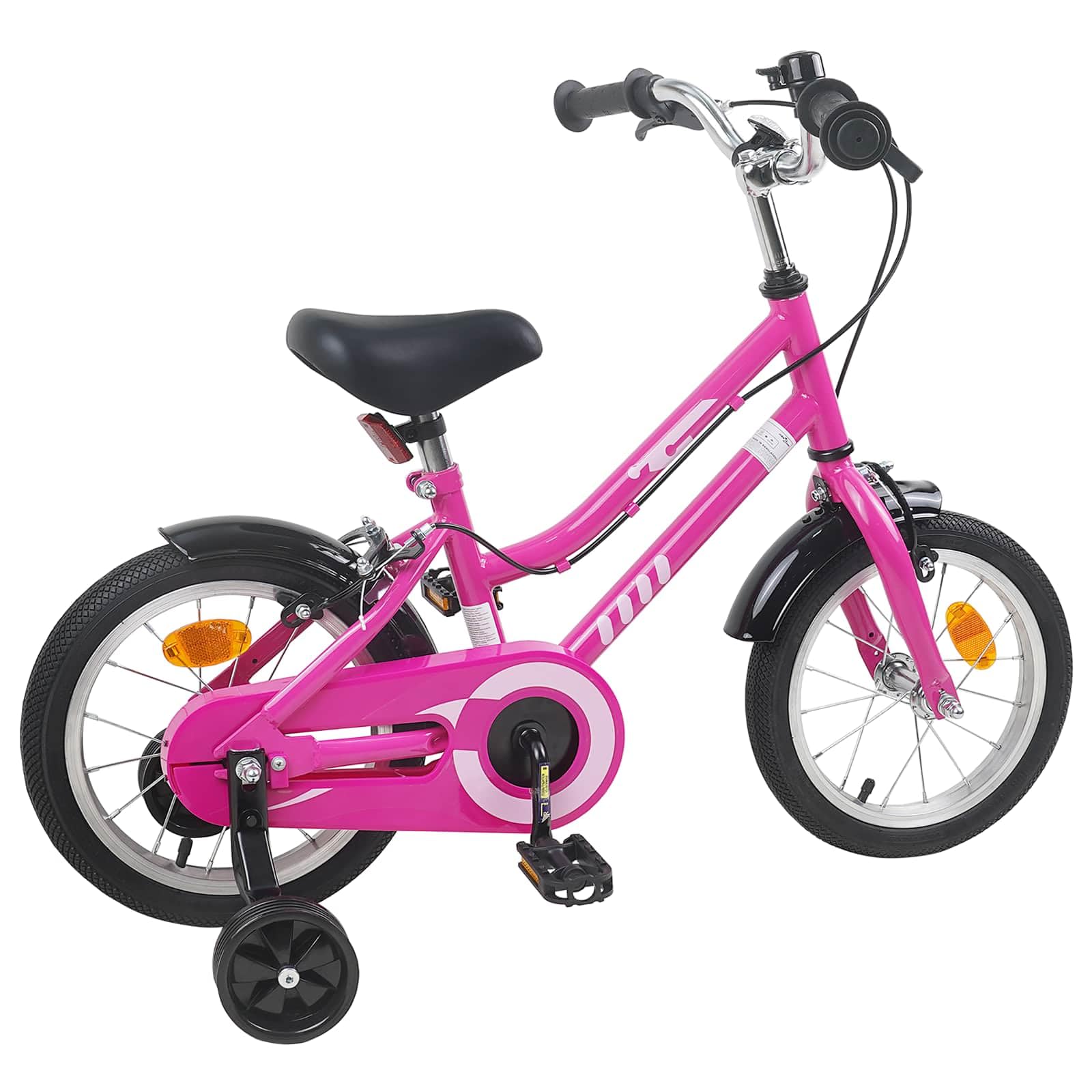 Kinderfahrrad Zoll Pink Weiß für 2-4 Jahre alt mit Stahlrahmen, Felgenbremse, Schutzblech, Klingel, Ständer, Reflektoren für Ausflug, Freizeit und sicheres Fahren