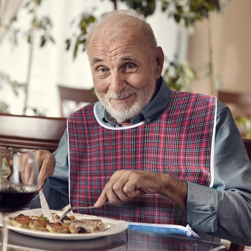 CUREPACK Adults Bibs Dining Bibs Washable Bibs for Elderly and Disabled, Leakproof and Reusable - Checkered Pattern (Dark Blue) - Image 7 thumbnail