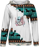 Vista 4 de Ceboyel Women Western Aztec Hoodies Drawstring Sweatshirt Pullover Ethnic Vintage Graphic Shirts Tops Causal Fall Clothes