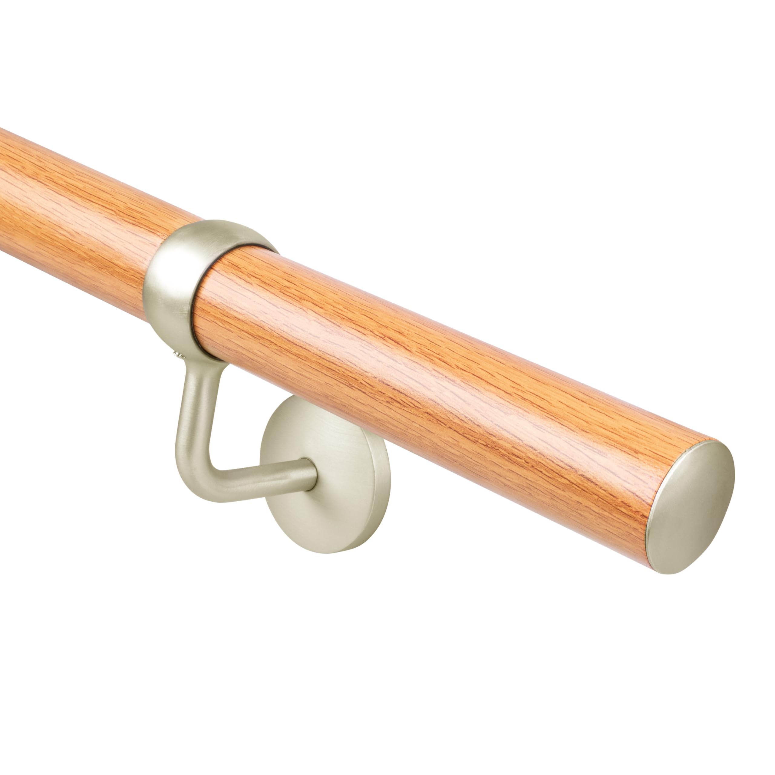 EAI Handrails for Stairs | Oak Effect and Brushed Silver Banister Hand Rail KIt 3600mm for Indoor Staircase Includes 3 Rails & 4 Handrail Brackets