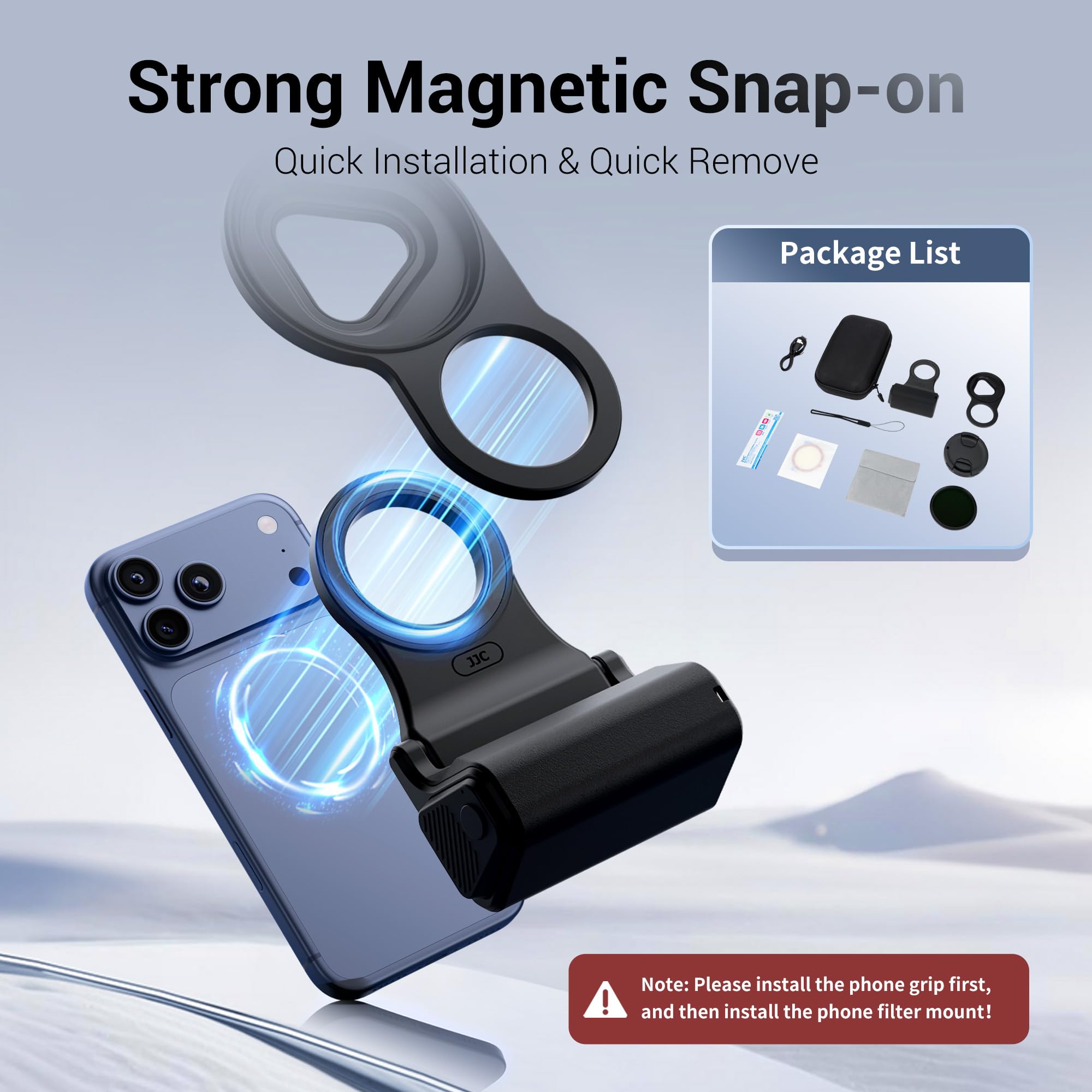 JJC Filtro ND Variable para teléfono ND2-128 (7 Paradas), Adaptador de Filtro magnético, Handgirp, Kit 3 en 1 para iPhone 17/Air/17 Pro/16 Pro/15 Pro/14 Pro, filtros de Densidad Neutra con Agarre de