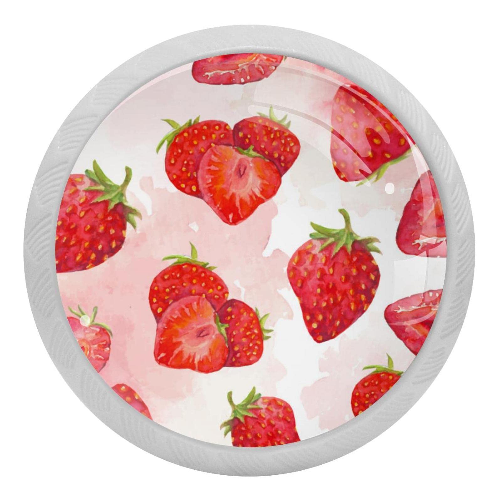 Bouton de tiroir fluorescent phosphorescent à motif fraise rouge de 35 mm x4