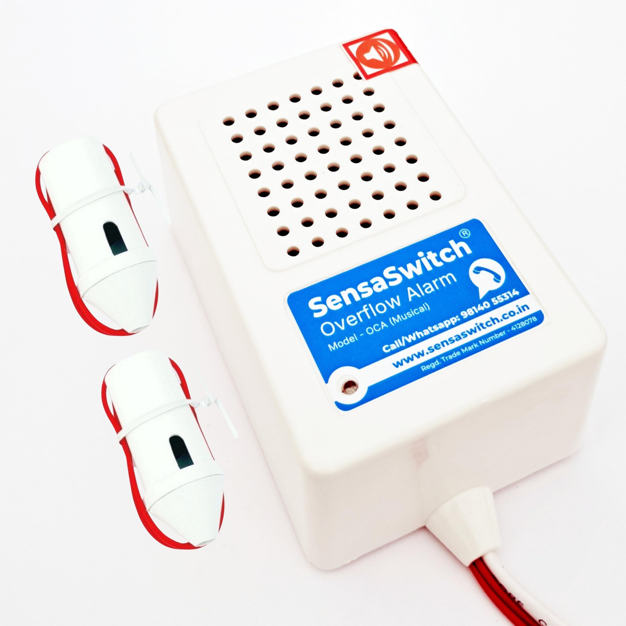 sensaswitch Water Tank Overflow Alarm Bell with Water Sensor, Model-OCA, Fixed Volume Musical Sound, White ABS Plastic-picture-24