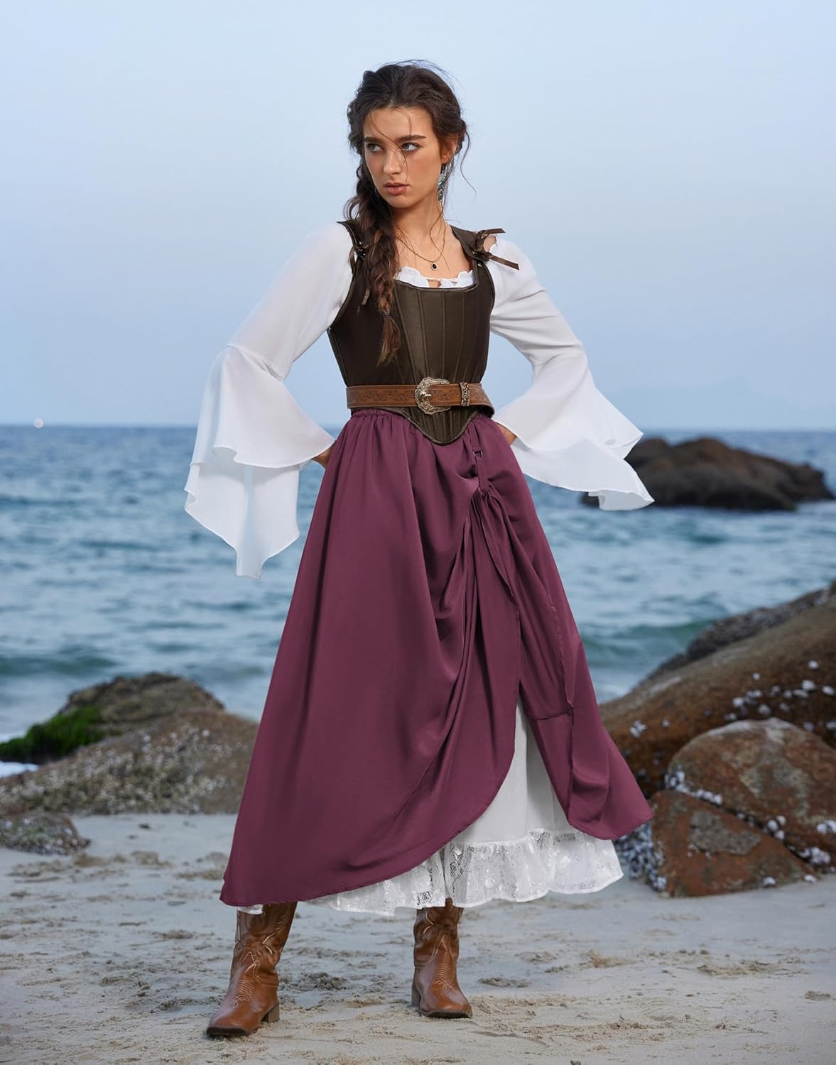 Scarlet Darkness Maxi Long Skirt for Women Double Layered Renaissance Skirts - Image 4