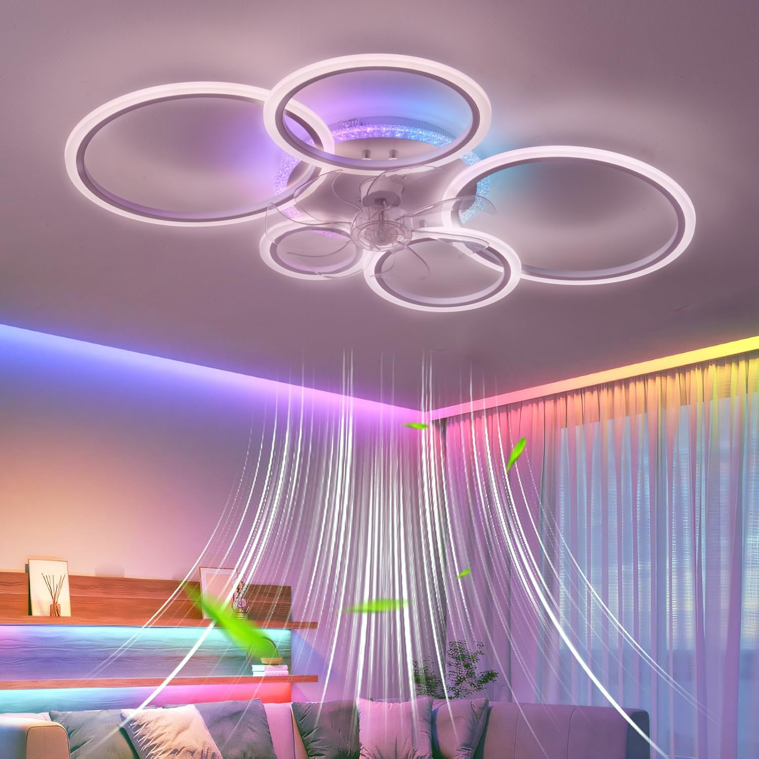 95cm Lamparas Ventilador De Techo RGB Regulable, Reversible Ceiling Fan with Light and Remote Control APP, Moderno Ventilador De Techo Con Luz 72w 6 Velocidad Para Salón Dormitorio-White