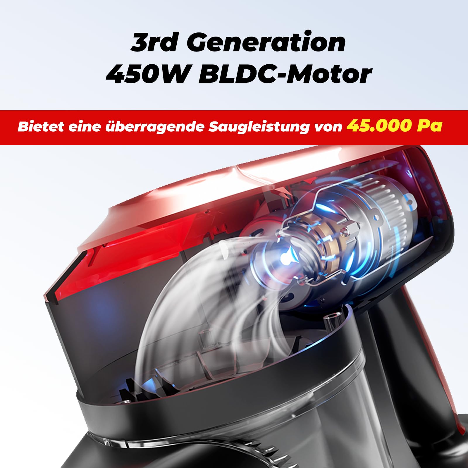 Akitas V10A Akku Staubsauger Kabellose mit 450W BLDC-Motor, 45kPa Saugleistung, 60 Min Laufzeit, LED-Bürste mit grünem Licht, Anti-Verhedderung, ideal für Teppiche, Hartböden & Tierhaare