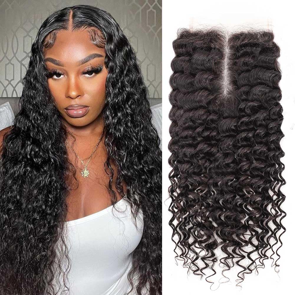 Omswet 5x5 HD Lace Closure Curly Human Hair Closure Skinlike 0.1mm Invisible HD Lace Small Knots Closure Pre Plucked 12A Unprocessed Virgin Hair Deep