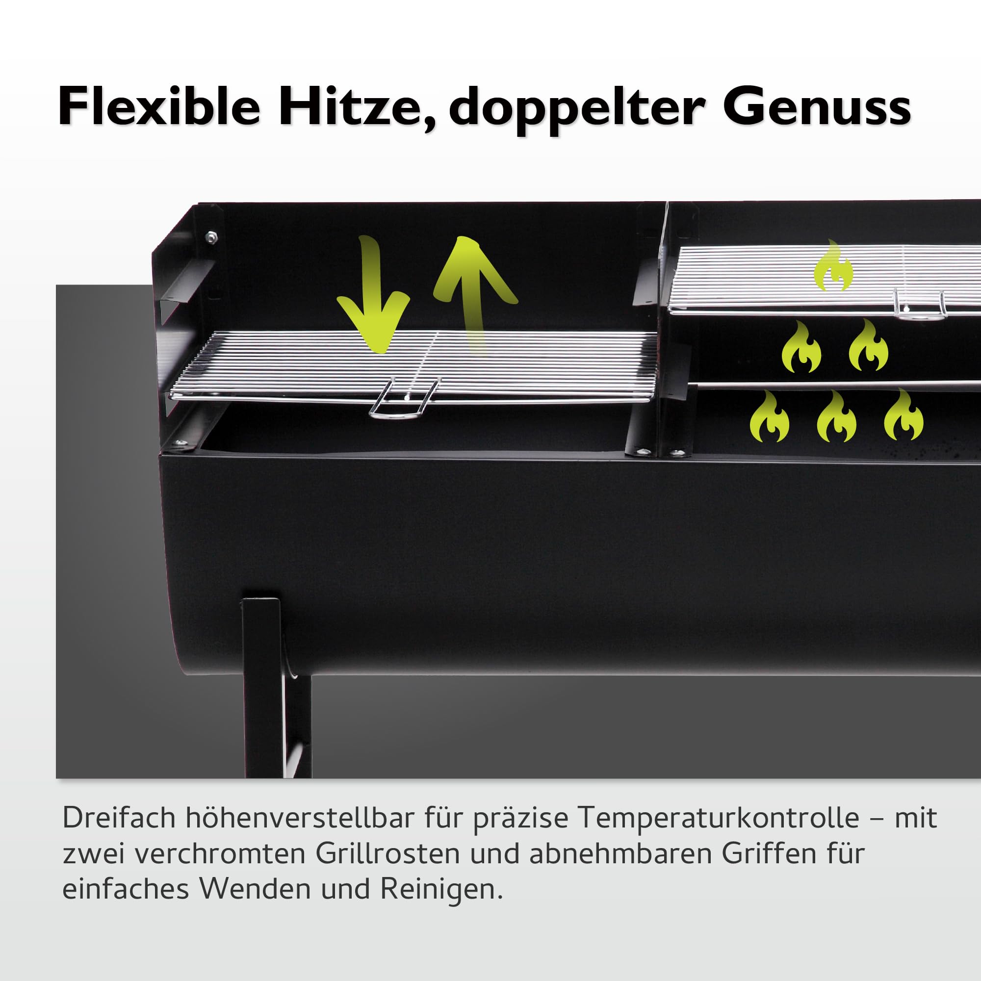tepro Detroit 1037 – XL Holzkohle‑Grillfass mit Ablage, verchromte Grillroste & flexibel höhenverstellbar