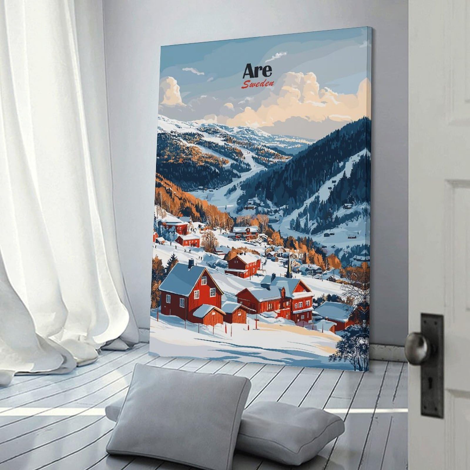 Junmoney Room Decor Wall Art Are, Sweden Winter Village, 20x30inch(50x75cm), for Flats, Guest Rooms Or Compact Rooms, Wall Decor with Flexible Room Appeal