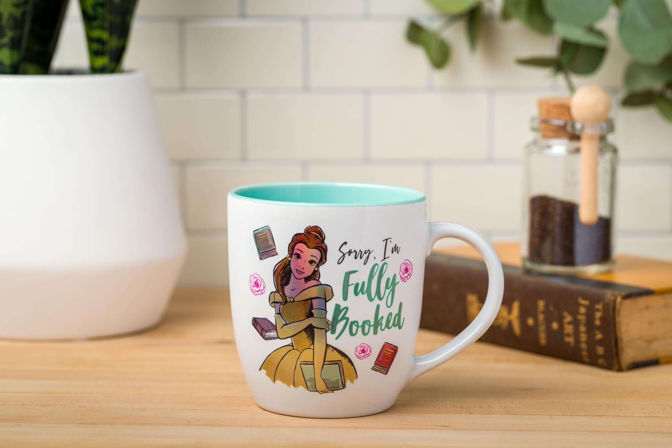 Amazon.com | Silver Buffalo Disney Princess Beauty and the Beast Belle  Sorry, I'm Fully Booked Ceramic Mug, 18 Ounces: Coffee Cups & Mugs