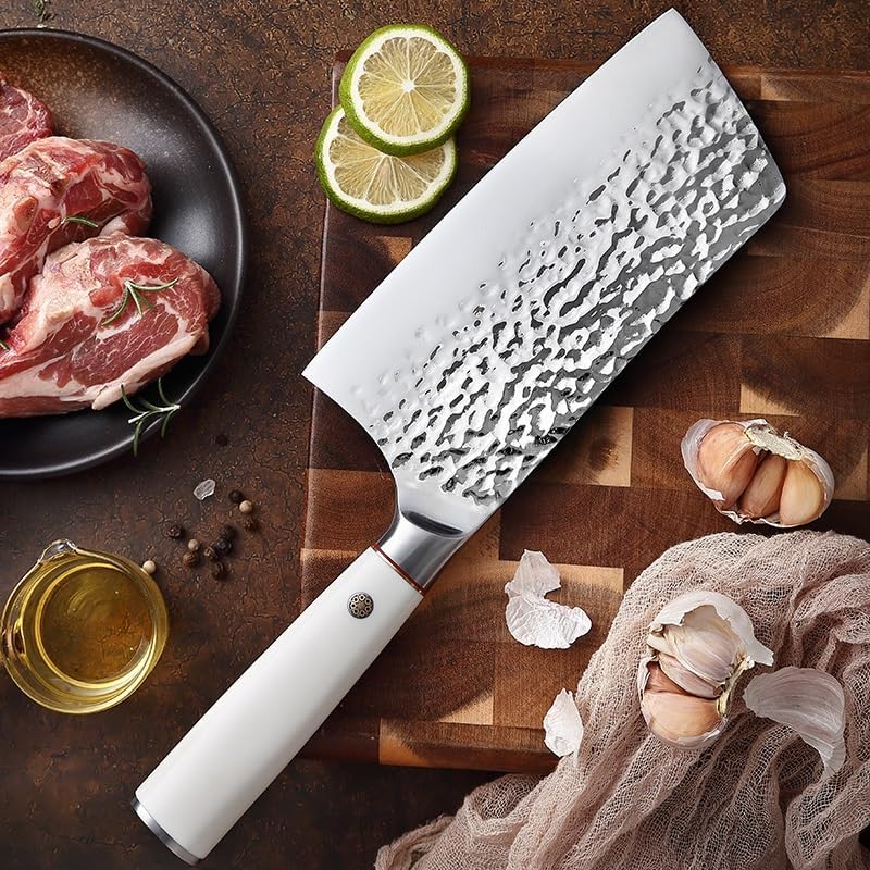 Meat Cleaver,Cleaver Knife 7 Inch Handmade Forging Cleaver Knife 5Cr15MOv Stainless Steel ABS Handle Sharp Vegetable Meat Slicing Kitchen Chef Knife, LAMAJIGA5844