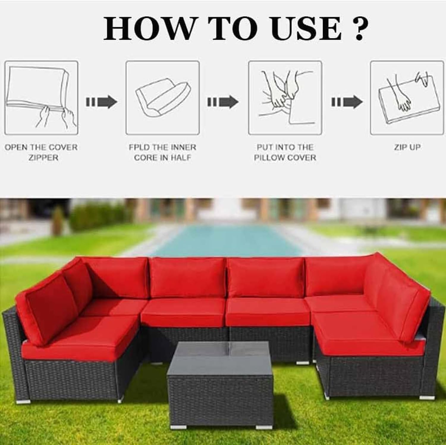 1/2/4 Pack Waterproof Sofa Seat Cushion Covers with Zipper for Outdoor and Indoor/Patio/Garden/Rattan/Chairs Furniture Protectors Cover 24x24/26x26in Cushion Slipcover Removable(Color 13,24x24x4in(4pc