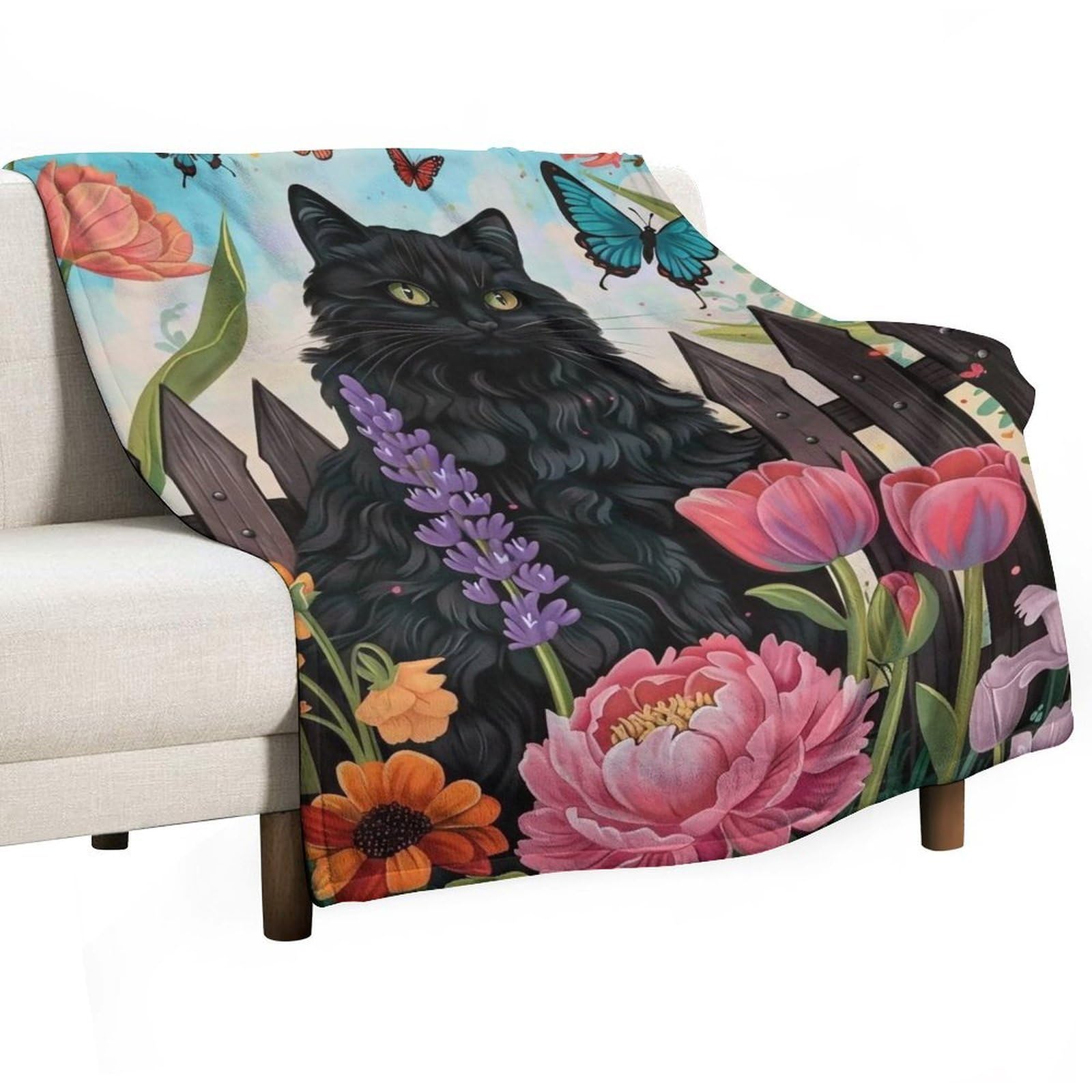 YHGSREUOH Always-Stay-Humble-&-Kind-Black-Cat-Butterfly-Cottage-Garden_01 Flannel Blankets Fleece Soft Throw Lightweight Plush Gifts for Couch, Bed, Cozy Sofa Plush, Chair, Lovers 150x200cm(60x80in)