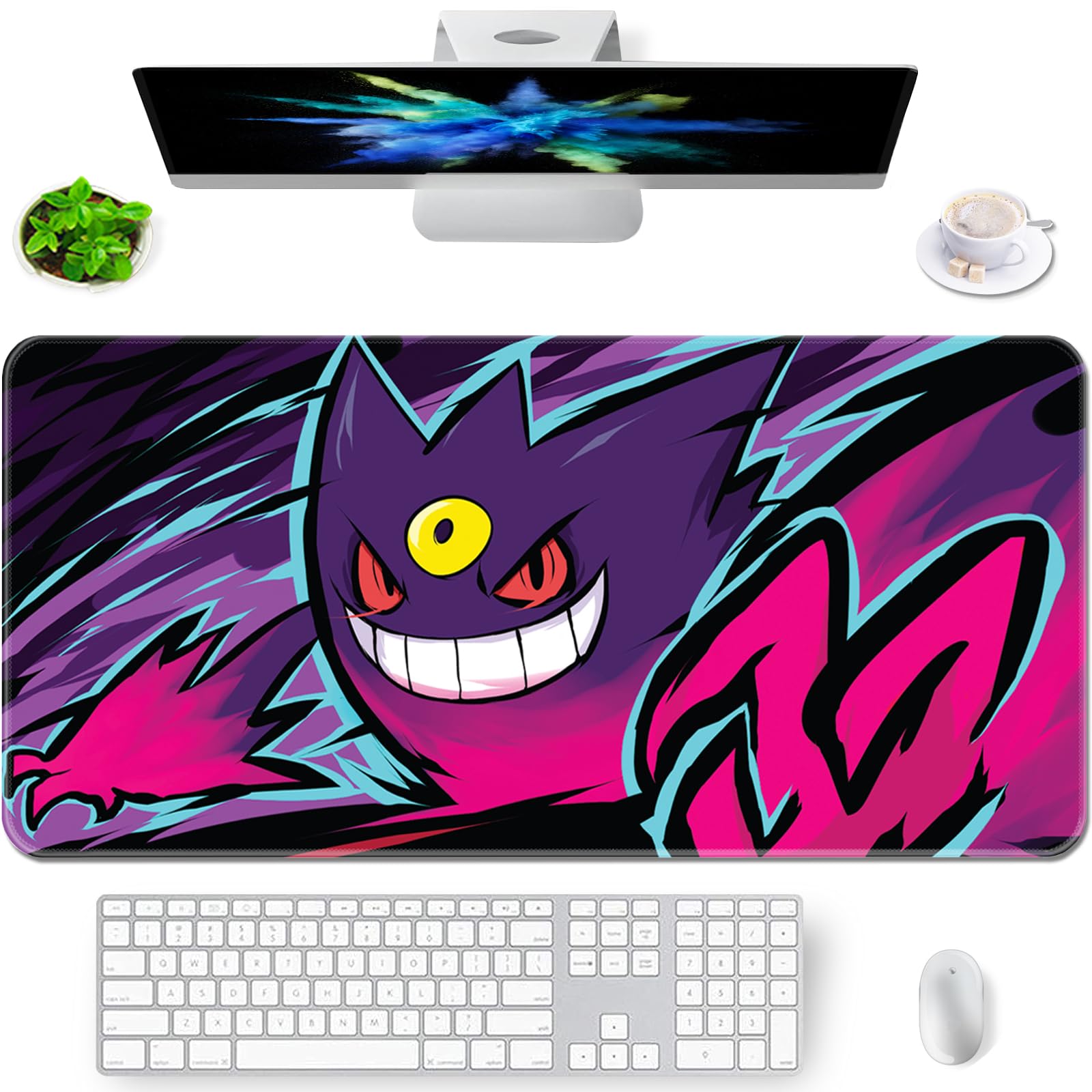 Anime Gaming Mouse Pad,Purple Large Gaming Mousepad Mouse Mat with Stitched Edge Non-Slip Rubber Oversized Mousepad Laptops Computers and PC Gaming 35.4×15.7 Inch Mouse Large Extended Pads